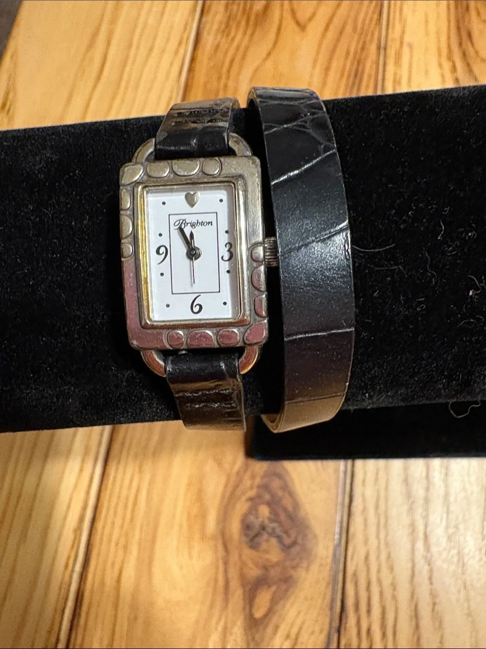 Brighton Petosky is Black Leather Wrap Watch with Silver-Tone Decorative Case